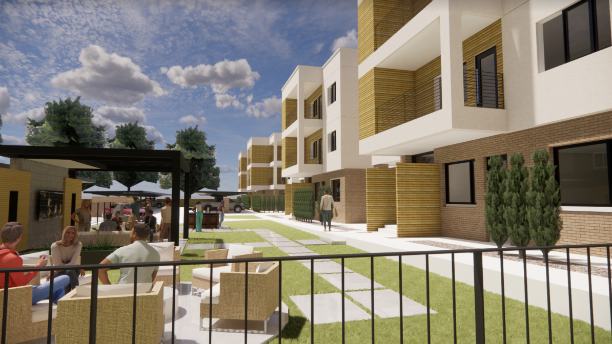 a rendering image of an apartment complex made in adocad